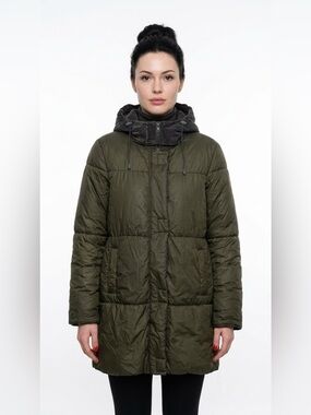 LUTHA STUDIO Olive Green Puffer Coat Size 10 Knee Length Winter Outerwear Women